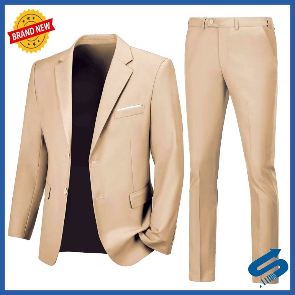 Slim Fit Two Button Notched Lapel Suit Jacket Pants Set for Prom Business